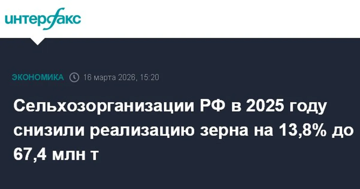Реализация зерна в РФ сократилась на 13,8% в 2025 году